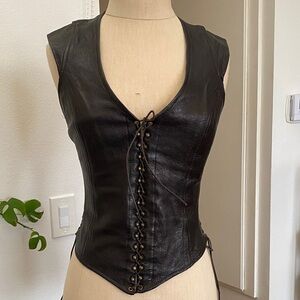 Calleen Cordero Y2K Black Leather Lace-Up Corset Vest